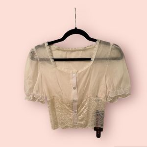 Romwe white sheer blouse with lace